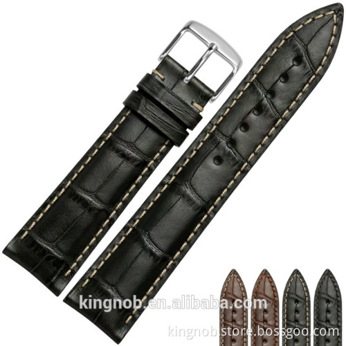 18 to 22mm Stainless Steel Pin Buckle Calf Leather Watch Band Strap